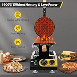 Dyna-Living Bubble Waffle Maker Commercial Bubble Waffle Machine, 1400W Egg Waffle Machine Non-stick Waffle Egg Maker with Crumb Tray, 30 Egg Cones Hong Kong Style Bubble Egg Waffle, 180° Rotating