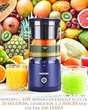 Electric Juicer Rechargeable,Portable Kitchen Orange Juice,Squeezer for Orange,Lemon,Kiwi Fruit,Grapefruit,Citrus Juicer Machines with USB and Cleaning Brush (Dark Blue)