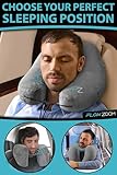 FLOWZOOM Inflatable Travel Pillows for Airplanes - Hooded Travel Neck Pillow Airplane - Adjustable Airplane Travel Pillow with Hood for Long Flight - Plane Pillow - Flight Pillow - Size L, Silver gray