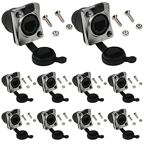 ANMBEST 10PCS Panel Mounting RJ45 IP65 Waterproof PCB Signal Panel Cat5/5e/6 8P8C Connector Ethernet LAN Cable Connector Double Head Coupler Adapter Female to Female with Waterproof/Dust Cap