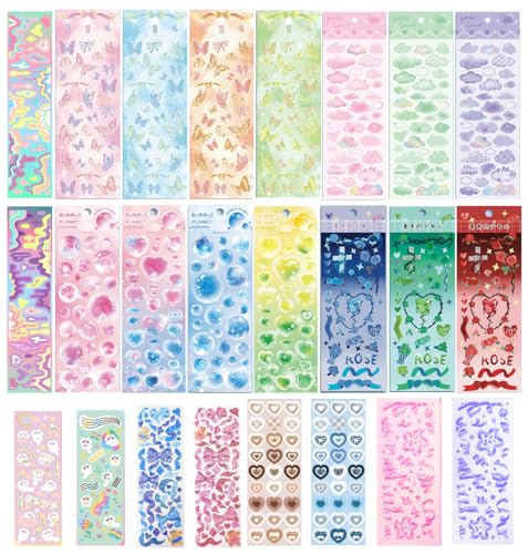 24 Sheets Cute Korean Stickers, Colorful Kpop Stickers for Decorating Photocards and Albums