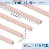 280 Pieces Balsa Wood Sticks 1/8 x 1/8 x 12 Inch Wood Strips Hardwood Square Wooden Dowels Rods Unfinished Balsa Wood Strips for Crafting DIY Projects Making Molding Crafts