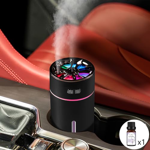 Holwim Waterless Car Diffuser for Essential Oils, 300ml Dual Nozzle Battery Powered Humidifier,Smart Car Air Freshener Diffuser with Colorful Lights and Various Spray Modes for Car Office Home（Set）