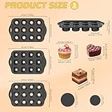 Dualshine 3Pack Mini Cheesecake Pans Removable Bottom, Mini Cupcake Pans 12 Hole Mini Muffin Pan Nonstick Carbon Steel Round, Square, Heart-Shaped Mini Muffin Tin for Pancakes, Mini Cheesecakes