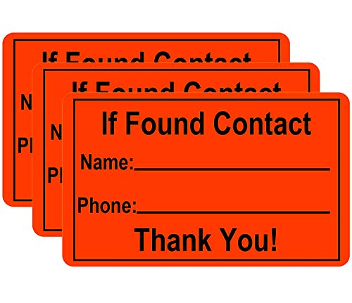 3-Pack Bright Orange: If Found Contact Info Sticker (Lines for One Phone Number, If Lost Waterproof Kayak and Canoe Paddle Viinyl Decal (3 x 2 inch Times 3 Stickers)