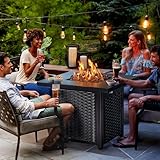 Ciays 28 Inch Propane Fire Pit CSA-Listed Outdoor Fire Pit Table, 50,000 BTU Steel Gas Fire Pit with Lid and Lava Rock, Add Warmth and Ambience to Parties On Patio Deck Garden,Black,CIFPT3B