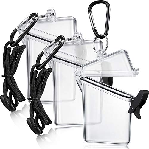 3 Pack Waterproof ID Badge Holder Case Waterproof Clear Vertical ID Card Holder with Lanyard Carabiner and Keychain