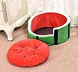 Bagirl Pet Cat Dog Cartoon Watermelon Style Beds Thick Cotton Pet House with Pillow (L, Watermelon)