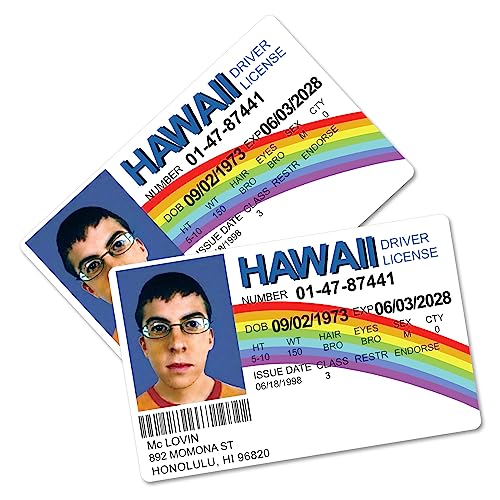 2Pack McLovin Fake ID Cards, Funny McLovin Fake Driver's License, Superbad Fake Joke, Gag Gift, Prank, Costume Props(3.34×2.12×0.03in)