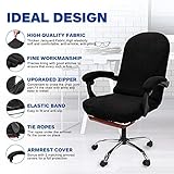 NeColorLife Stretchable Office Chair Cover with Armrest Covers - Zippered High Back Seat Cover for Extra Large Executive Desk Chairs,Big Tall Man (X-Large Size, Black)