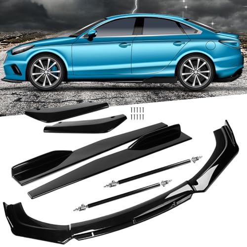 Universal 63"-70" Front Bumper Lip Splitter Chin Spoiler Body Kit with 29" Side Skirt Extension Rocker Panel and Rear Bumper Lip Diffuser + Rod Compatible Most Vehicle