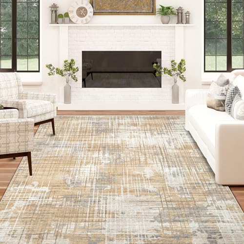 Area Rug Washable Rug 5x7: Modern Abstract Living Room Rug Anti-Slip Backing Stain Resistant Soft Indoor Carpet for Bedroom Kitchen Dining Room Table Home Office(Multi Taupe,5'x7')