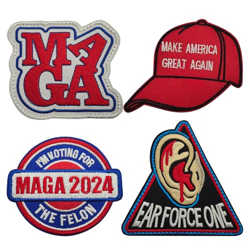 4 PCS Trump MAGA 2024 Patch Trump Ear Patch Make America Great Again Patch Embroidered Patch Morale Patch Applique Fastener Hook and Loop