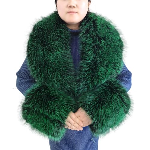 Eosxrp Faux Fur Collar Cuffs Set Warm Fake Fur Scarf Winter Women Fluffy Large Shawl Furry Scarves (Green-set), 02