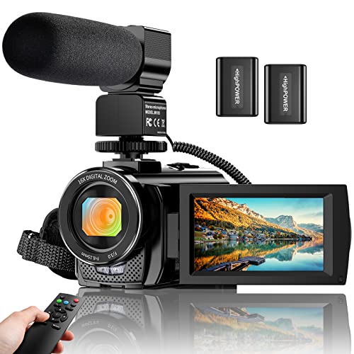 Video Camera YouTube Vlogging Camera Recorder FHD 1080P 24.0MP 3.0 Inch 270 Degree Rotation Screen 16X Digital Zoom Camcorder with Microphone,Remote Control and 2 Batteries