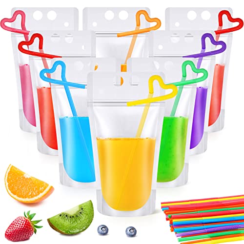 Nuenen 600 Pack Drink Pouches with Straws Plastic Juice Pouches for Adults Disposable Drink Bags Stand up Zipper Drinking Pouches for Smoothie Juice Coffee Tea Birthday Party(Classic)