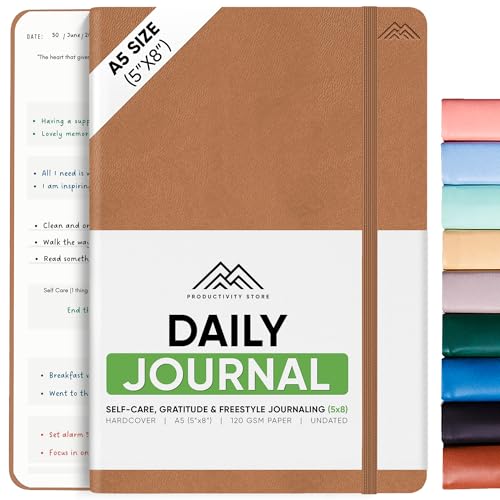 PRODUCTIVITY STORE Best Daily Journal for Men & Women for Mindfulness | Gratitude Journal, Manifestation Journal, Self-Care Journal & Daily Journal with Prompts (Brown)