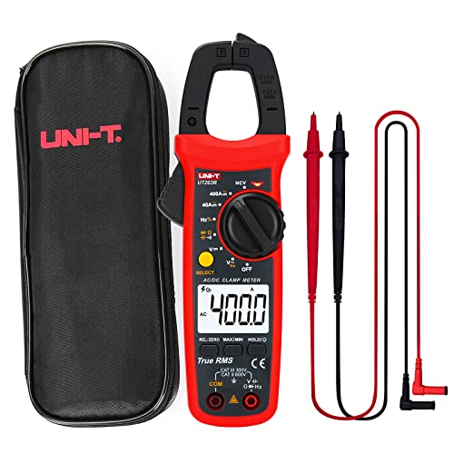 UNI-T Digital Clamp Meter UT203R AC Current True RMS Volt Amp Ohm Meter HVAC Clamp On Multimeter, Auto Ranging 4,000 Counts NCV AC DC Voltage Frequency Resistance Capacitance Continuity Diode Tester