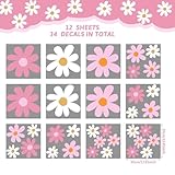 TaoBary 12 Sheets Daisy Wall Decals Flower Wall Stickers Large Cute Daisy Stickers Pink White Flower Decals Peel and Stick for Nursery Bedroom Living Room Home Decoration(Vibrant Style)