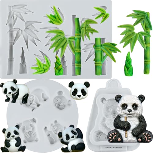 Lingzhi Bamboo Silicone Mold Bamboo Leaf Fondant Molds Panda Chocolate Molds for Cupcake Topper Cake Decoration Candy Sugar Craft Gum Paste Polymer Clay Set Of 3