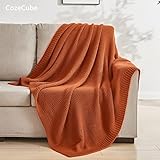 CozeCube Orange Throw Blanket for Couch, Soft Cozy Cable Knit Throw Blanket for Bed Sofa Living Room, Lightweight Warm Decorative Farmhouse Christmas Throw Blanket, 50"x60", Burnt Orange