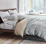 SLEEPBELLA Duvet Cover King Size, 600 Thread Count Cotton Beige & Bluish Grey Printed with Luxurious Leaves Pattern Reversible Botanical Comforter Cover Sets, Bedding Set 3Pcs (King, Beige Paisley)