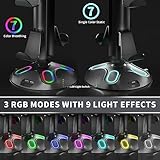 Gaming RGB Headphone Stand,Canmarin Controller Holder with 9 Light Modes - Headset Stand with 2 USB Charging Ports and 3.5mm & Type-C - Controller Stand Hanger Accessories for Desk and Gamer(Black) A