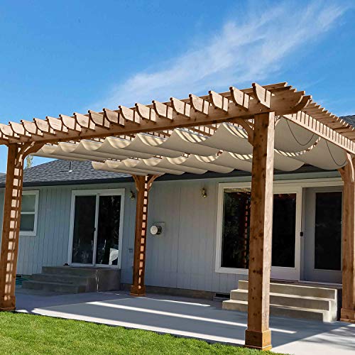 Patio 3'W x 16'L Waterproof Pergola Canopy Shade Cover Replacement Fabric, Retractable Sun Shades Cloth with Slide-On Wire Cable Hardware for Outdoor Gazebo Deck Porch, Beige