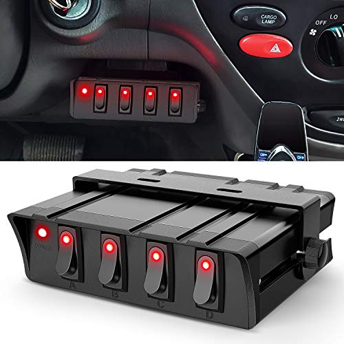 Nilight 4 Gang Rocker Switch Box SPST Toggle Panel 12V 24V 20A 40Amp Max for Automotive Cars Vehicles Boats RVs Campers SUVs