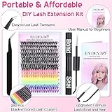 Lash Extension Kit Colored Lash Clusters DIY Eyelash Extension Kit 6 Colors Individual Lashes with Bond and Seal and Lash Tweezers Colorful Lash Extensions 8-16mm D Curl Cluster Lashes by EYDEVRO