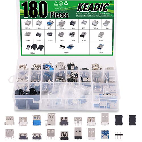 Keadic 180PCS Micro USB & USB 3.0 Male Female Jack Socket Connector Set: 150 Ports, 18 Different Sizes, Laptop, PC, Tablet & More