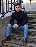 COOFANDY Mens Classic Fit Knitted Pullover Turtleneck Sweater Twisted Cable Knitwear (Black M)