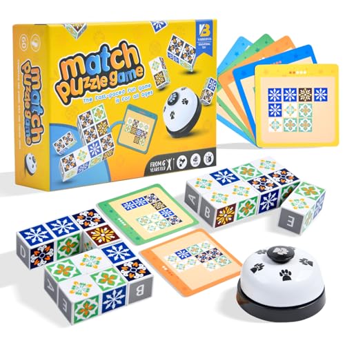 Wooden Matching Game Puzzle 4.0 Games, Pattern Block Match Puzzles Building Cubes with Bell for Kids and Adults Toys Board Games for Family Night