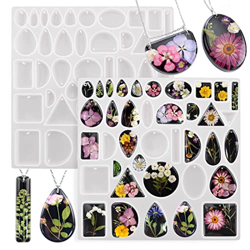 2Pcs Resin Jewelry Molds, Jewelry Pendant Mold for Epoxy Casting, Silicone Resin Molds, Pendant Earrings Necklace Keychain Mould for DIY Jewelry Craft Making