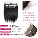 Lemoda 13x6 Frontal 22 Inch Straight HD Transparent Lace Frontals 12A Brazilian Virgin Human Hair Lace Frontal Closure Natural Black