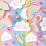 Rainbow Party Supplies, Serves 24 Guests, Pastel Dinnerware Set Includes 2 Tablecloth, Cloud Napkins, Rainbow Cups, Plates and Happy Birthday Banner Decorations, Valentine's Day, 99 Piece