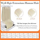 Full Shine Weft Hair Extensions Human Hair Color Platinum Blonde Sew In Hair Extensions Real Huamn Hair Remy Straight Hair Weft Extensions Blonde Straight Human Hair Bundles 105G 22 Inch