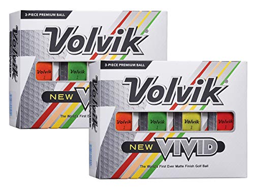 Volvik New Vivid 3-Piece Premium Matte Finish Color Golf Balls 2 Dozen (24 Balls)- Assorted Color