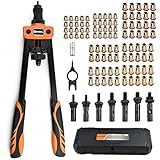 HARDELL Rivet Nuts Tool, 14" Hand Rivet Tool Kits with 100Pcs Rivet Nuts and 7 Metric & Inch Mandrels M6 M8 M10, 1/4-20, 5/16-18, 3/8-16, 10-24 and Rugged Carrying Case