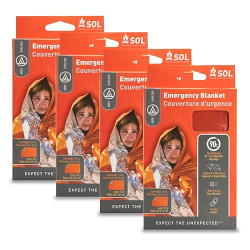 Survive Outdoors Longer 90% Heat Reflective Emergency Blanket - Polyethylene Rescue Blanket - Disaster Preparedness or Outdoor Survival Kit - Waterproof & Windproof - 56" x 84", 5.9 oz, Orange, 4 Pack