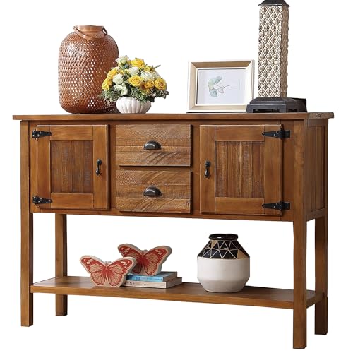 LKTART Farmhouse Sideboard Buffet Cabinet,Solid Wood Sideboard with Storage Drawers and Bottom Shelf, Buffet Cabinet Coffee Bar for Entryway Hallway Foyer,Fully Assembled (48" Brown