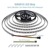 ALITOVE WS2815 Individually Addressable LED Strip,Upgraded WS2812B,Dual Signal 12V RGB LED Strip Lights Outdoor 300 Pixels 16.4ft Waterproof IP67, Replacement for WS2811 SK6812 (No Power & Controller)