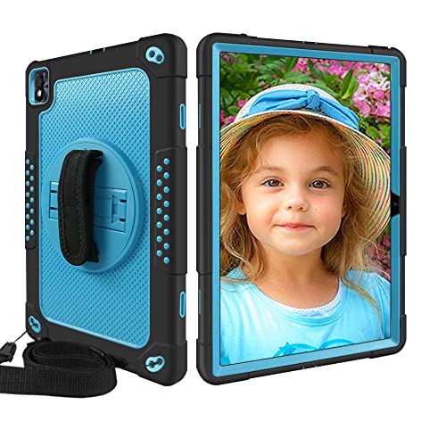 Mignova for TCL Tab Pro 5G Tablet Case for TCL TABMAX Tab Case Built in Kickstand Shoulder Hand Strap Shockproof Kids Friendly Case for Nokia T20/T21/Vastking KingPad M10 10.36 inch(Black+Blue)
