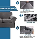 H.VERSAILTEX Rich Velvet Stretch 2 Piece Chair Cover Chair Slipcover Sofa Cover Furniture Protector Couch Soft with Elastic Bottom Chair Couch Cover with Arms Width Up to 49 Inch(Chair,Grey)