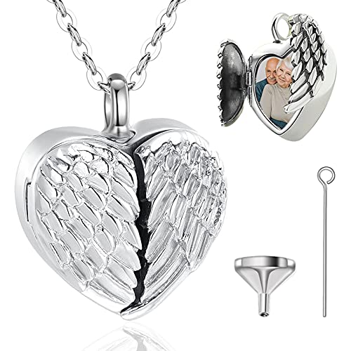 EUDORA Cremation Urn Locket Necklace 925 Sterling Silver Heart Picture Necklace for Women Men Pendant Jewelry Dog Cat Human Ashes, 20 inches Chain