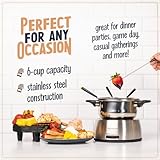 Nostalgia 6-Cup Electric Fondue Pot Set for Cheese & Chocolate - 6 Color-Coded Forks, Temperature Control - Stainless Steel Kitchen Gadgets and Appliances for Hors d'Oeuvres and More - Stainless Steel