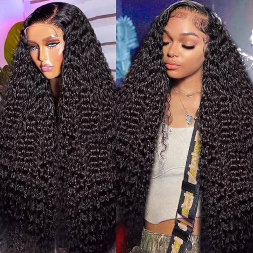 WINOW Deep Wave Lace Front Wigs Human Hair Pre Plucked 180% Density HD Transparent 13x4 Lace Frontal Wigs For Women Human Hair Lace Front Wigs Deep Curly Lace Front Wig (30 INCH)