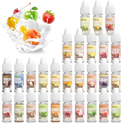 Food Flavoring Oil, 28 Flavors 100% Pure Natural Extract Liquid Oil, Concentrated Candy Flavoring for Baking, Lip Balm, Drinks, Cooking, Soap - Water & Oil Soluble - .25 Fl Oz (6 ml) Bottles