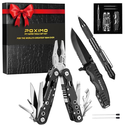 Multitool Gift Set for Men Dad Him, 3-in-1 EDC Survival Kit with 14 in1 Multi-Pliers, Pocket Knife & Tactical Pen | Premium Military-Grade Multi Tools for Camping, Car, Father’s Day, Dad Gifts