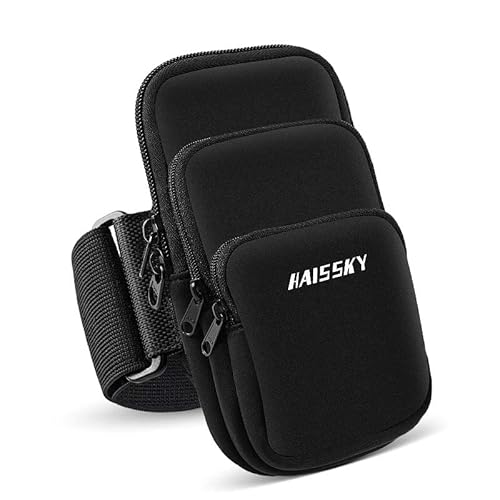 3 Pockets Running Phone Armband Holder for iPhone 16 15 14 Pro Max 13 Plus 12 11 XS XR X 8 7 Galaxy S23 Pouch Key Card Bag, Water Resistant Cell Phone Sport Arm Bands for Exercise Walking Workout Gym